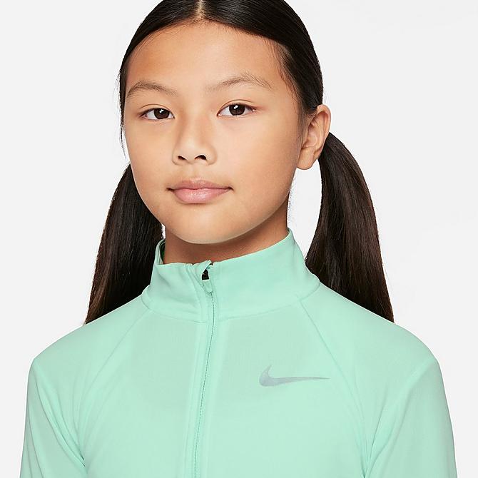 Back Right view of Girls' Nike Dri-FIT Long-Sleeve Half-Zip Running Top in Mint Foam Click to zoom