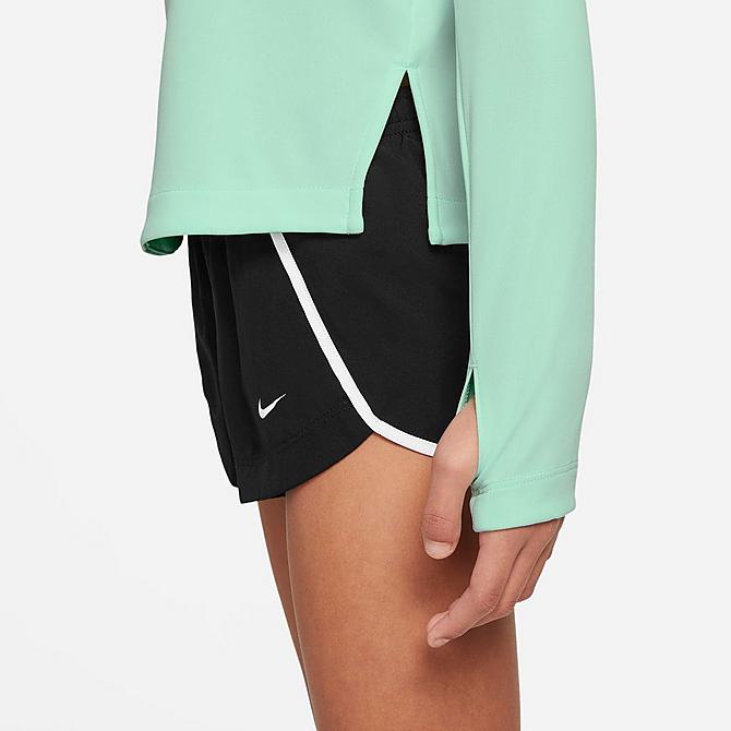 On Model 5 view of Girls' Nike Dri-FIT Long-Sleeve Half-Zip Running Top in Mint Foam Click to zoom