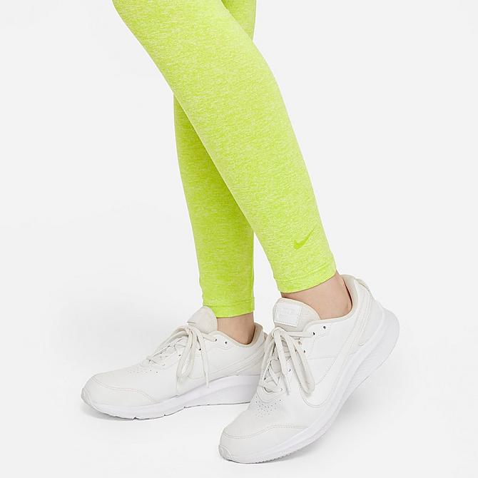 On Model 5 view of Girls' Nike Dri-FIT One Luxe High-Waisted Leggings in Atomic Green/Heather Click to zoom