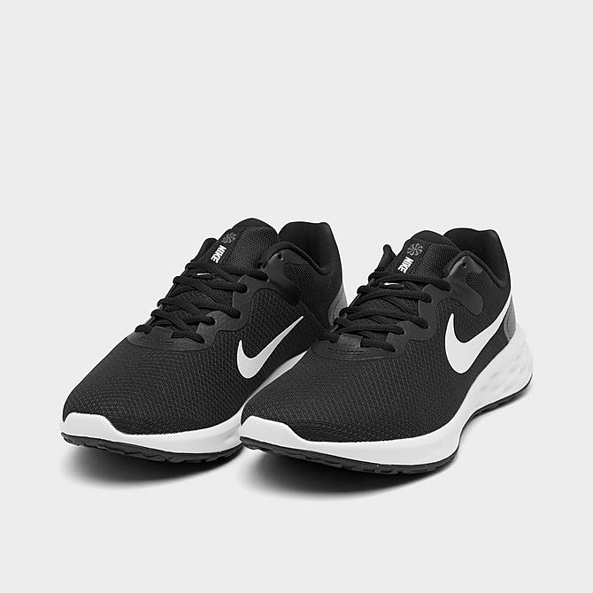 Three Quarter view of Men's Nike Revolution 6 Running Shoes (Extra Wide Width) in Black/Iron Grey/White Click to zoom