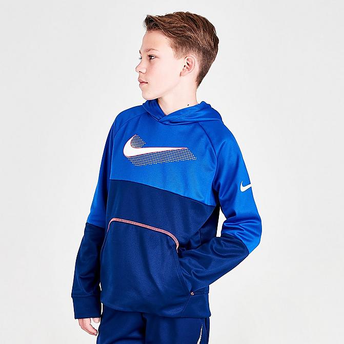 Front view of Boys' Nike Therma-FIT Graphic Pullover Training Hoodie Click to zoom