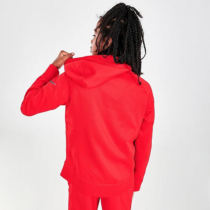 Back Right view of Boys' Nike Therma-FIT Trophy Graphic Full-Zip Training Hoodie in University Red/White/Black Click to zoom