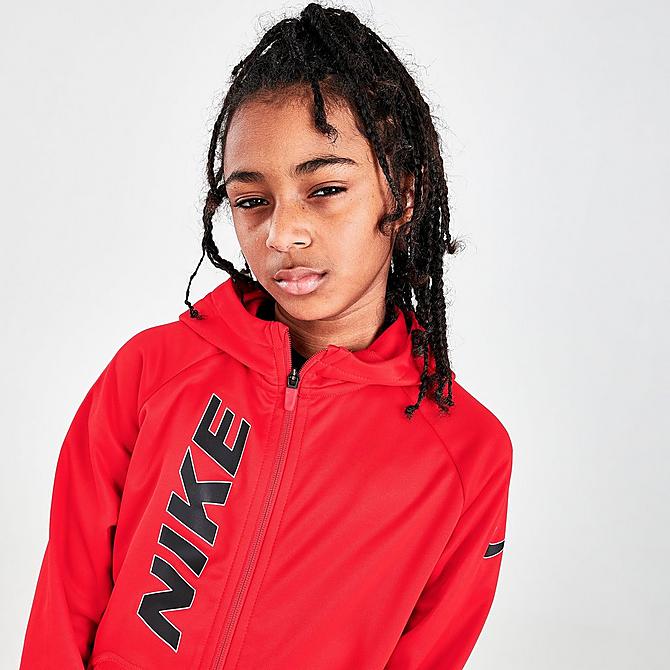 On Model 5 view of Boys' Nike Therma-FIT Trophy Graphic Full-Zip Training Hoodie in University Red/White/Black Click to zoom