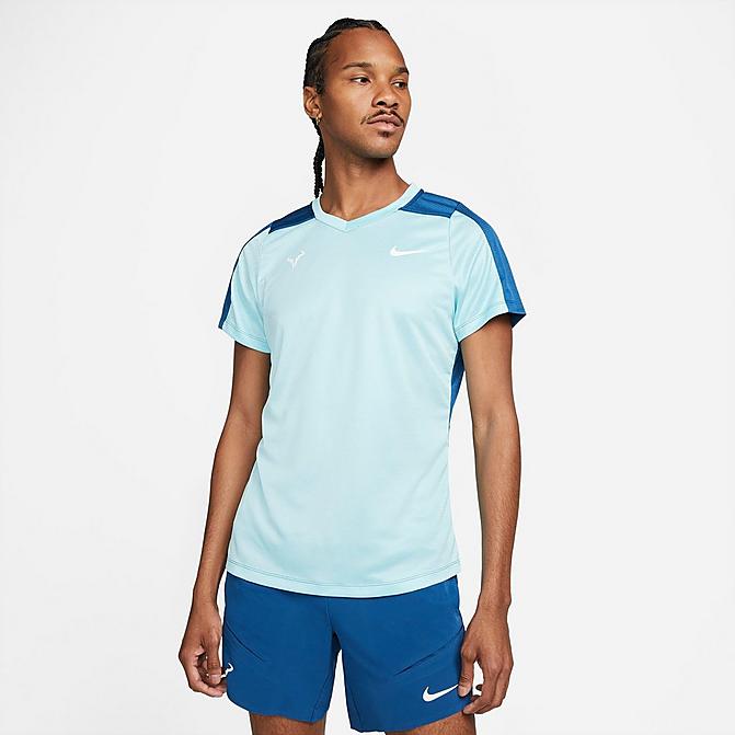 Front view of Men's NikeCourt Dri-FIT Rafa Challenger Tennis Top in Copa/Court Blue/Court Blue/White Click to zoom