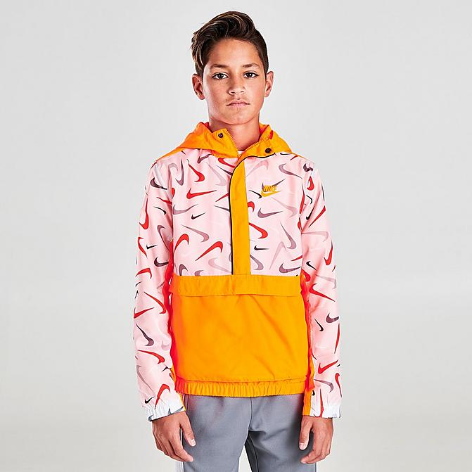 Front view of Boys' Nike Sportswear Woven Printed Anorak Jacket Click to zoom
