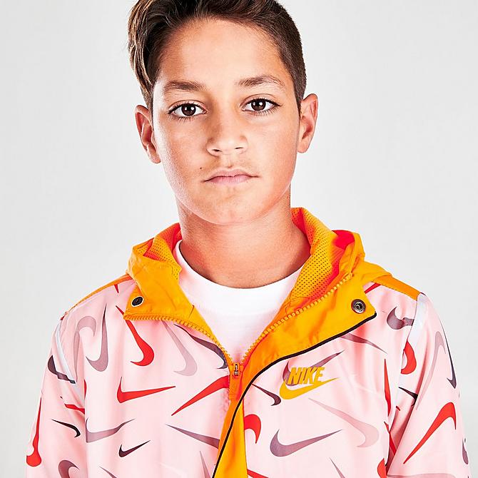 On Model 5 view of Boys' Nike Sportswear Woven Printed Anorak Jacket Click to zoom