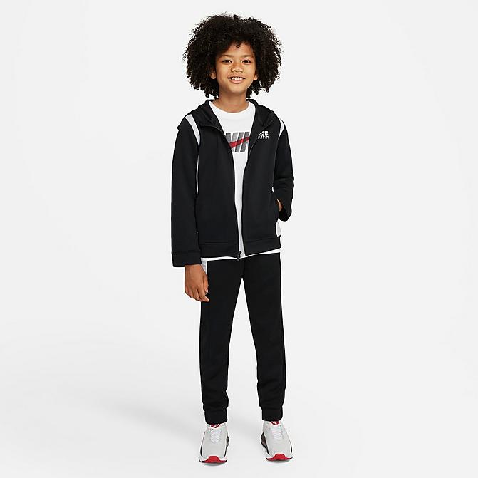Front view of Boys' Nike Poly Woven Track Suit in Black/White Click to zoom