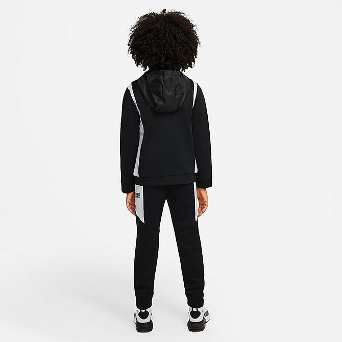 Front Three Quarter view of Boys' Nike Poly Woven Track Suit in Black/White Click to zoom