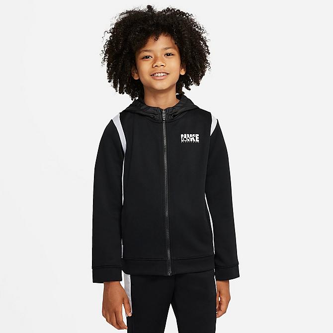 Back Left view of Boys' Nike Poly Woven Track Suit in Black/White Click to zoom