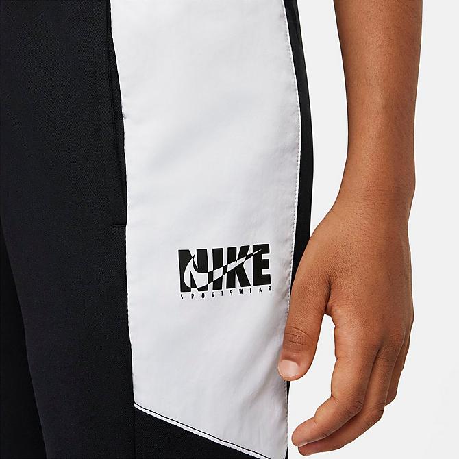 On Model 6 view of Boys' Nike Poly Woven Track Suit in Black/White Click to zoom