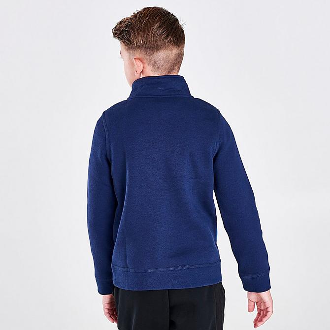 Back Right view of Boys' Nike Sportswear Club Half-Zip Sweatshirt in Midnight Navy/Game Royal/White Click to zoom