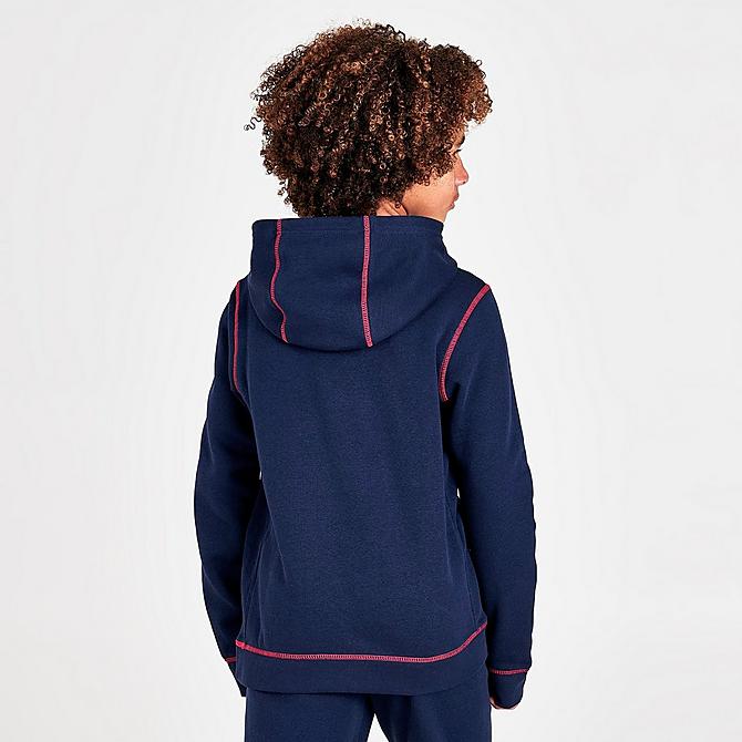 Back Right view of Boys' Nike Sportswear JDI Pullover Hoodie in Obsidian/Very Berry Click to zoom