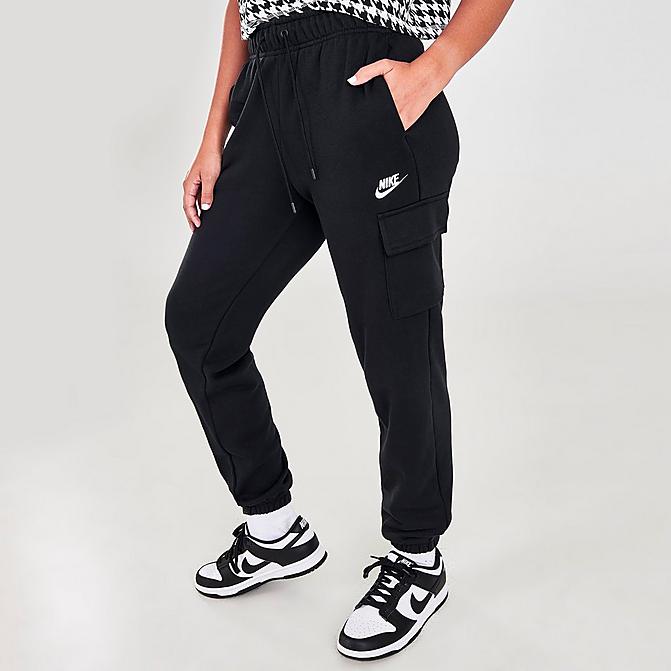 Front view of Women's Nike Sportswear Collections Essentials Fleece Cargo Pants in Black/White Click to zoom
