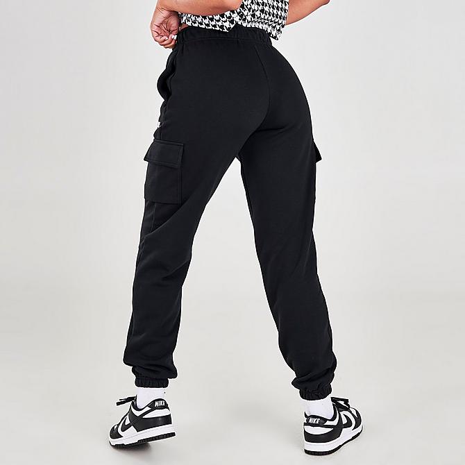 Back Right view of Women's Nike Sportswear Collections Essentials Fleece Cargo Pants in Black/White Click to zoom
