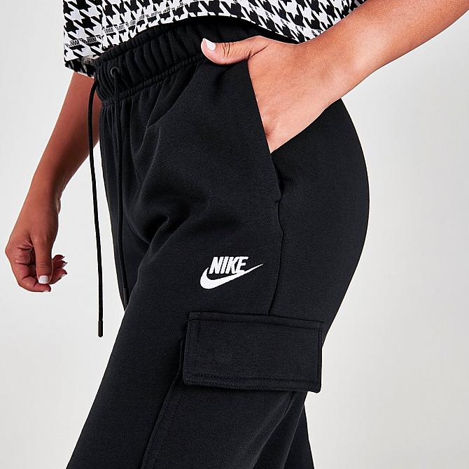 On Model 5 view of Women's Nike Sportswear Collections Essentials Fleece Cargo Pants in Black/White Click to zoom