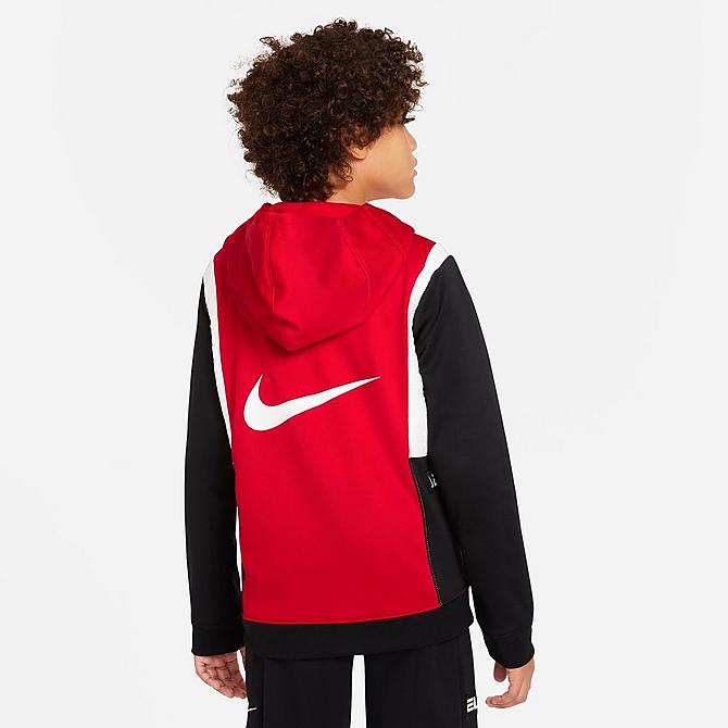 Front Three Quarter view of Boys' Nike Therma-FIT Elite Basketball Hoodie in University Red/Black/White/White Click to zoom