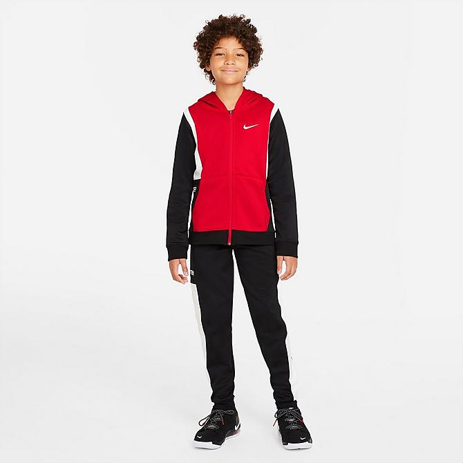 Back Left view of Boys' Nike Therma-FIT Elite Basketball Hoodie in University Red/Black/White/White Click to zoom