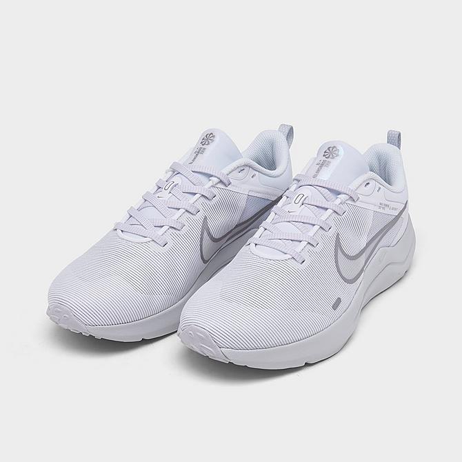 Three Quarter view of Women's Nike Downshifter 12 Training Shoes in White/Metallic Silver/Pure Platinum Click to zoom