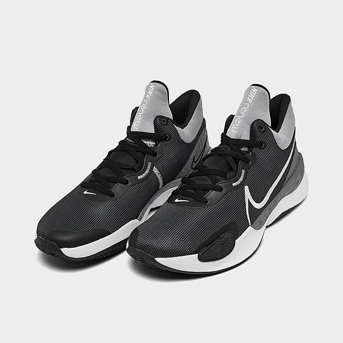 Three Quarter view of Nike Renew Elevate 3 Basketball Shoes in Black/White/Wolf Grey/Cool Grey Click to zoom