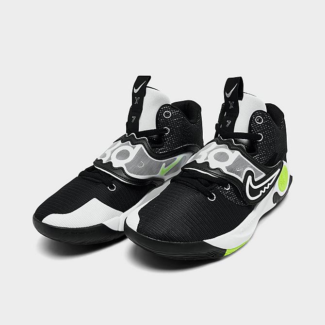 Three Quarter view of Nike KD Trey 5 X Basketball Shoes in Black/White/Volt Click to zoom