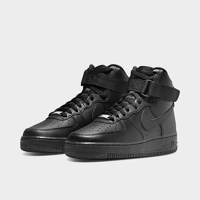 Three Quarter view of Women's Nike Air Force 1 High Casual Shoes in Black/Black/Black Click to zoom