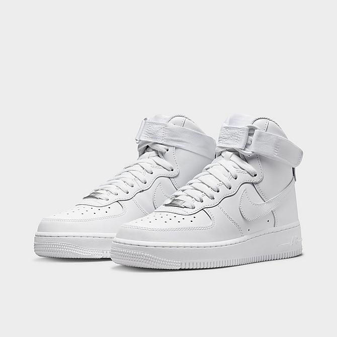 Three Quarter view of Women's Nike Air Force 1 High Casual Shoes in White/White/White/White Click to zoom
