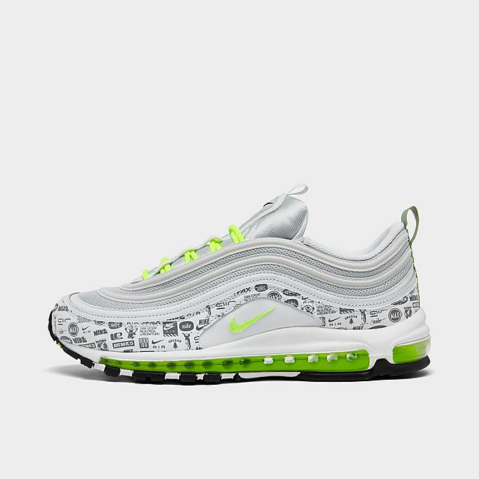 Right view of Men's Nike Air Max 97 Reflective Logo Print Casual Shoes in White/Volt/Black/Pure Platinum Click to zoom