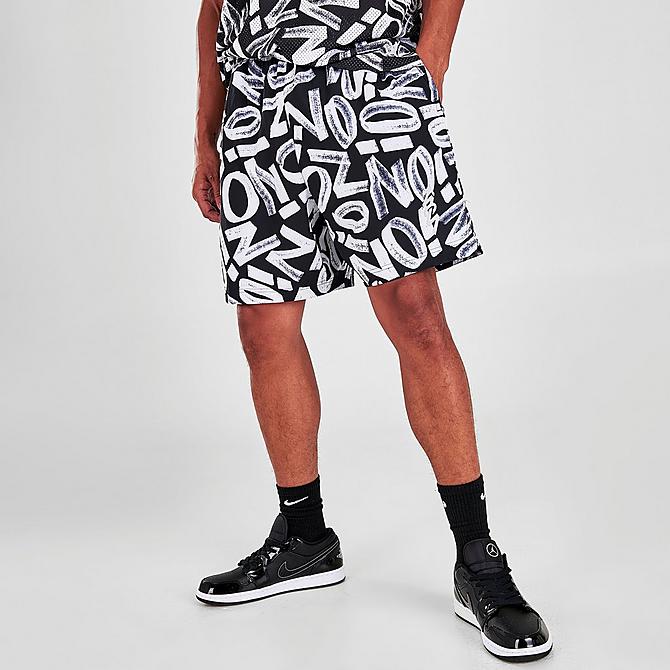 Back Left view of Men's Jordan Dri-FIT Zion Allover Print Woven Shorts in Black/Light Smoke Grey/White Click to zoom