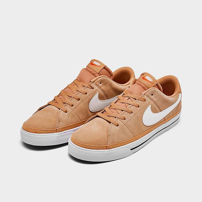 Three Quarter view of Men's Nike Court Legacy Suede Casual Shoes in Light Cognac/Sail/Gum Light Brown/White Click to zoom