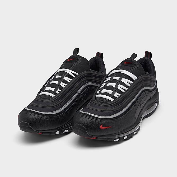 Three Quarter view of Men's Nike Air Max 97 Casual Shoes in Black/Black/Sport Red/White Click to zoom