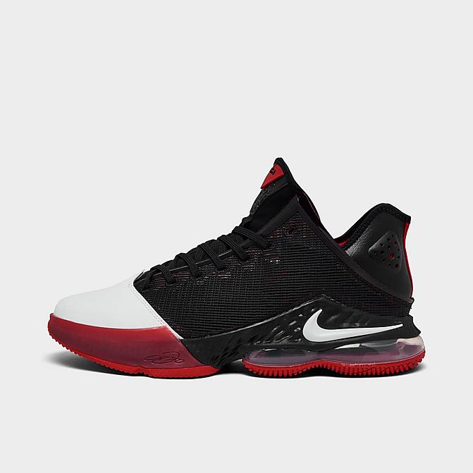 Right view of Nike LeBron 19 Low Basketball Shoes in Black/White/University Red Click to zoom