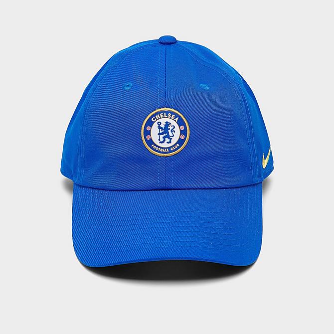 Three Quarter view of Nike Chelsea FC Heritage86 Adjustable Back Hat in Lyon Blue/Opti Yellow Click to zoom
