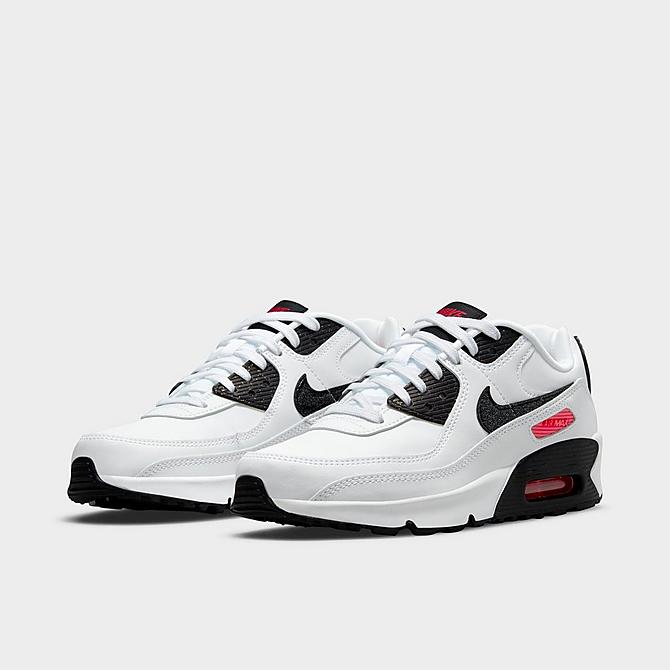 Three Quarter view of Girls' Big Kids' Nike Air Max LTR SE Glitter Casual Shoes in White/Very Berry/Black Click to zoom