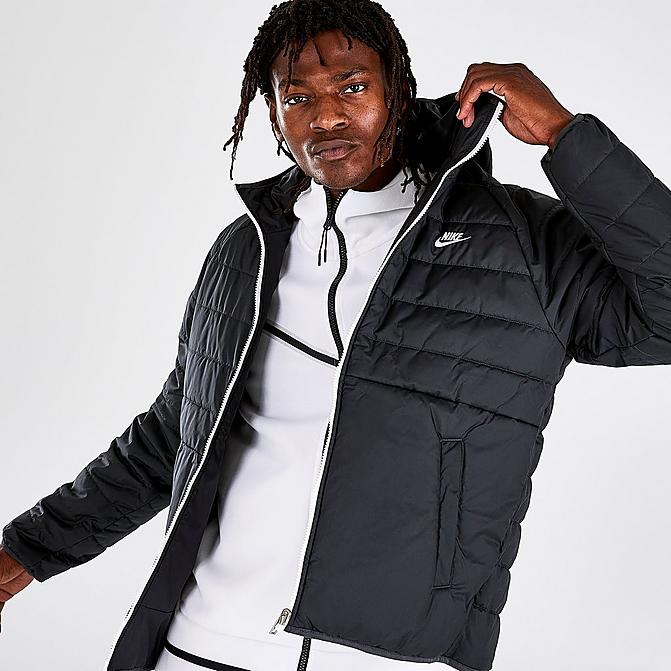 Front view of Men's Nike Sportswear Therma-FIT Legacy Reversible Hooded Jacket in Black/Dark Smoke Grey/Sail Click to zoom
