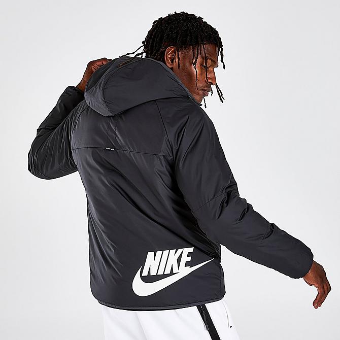 Back Right view of Men's Nike Sportswear Therma-FIT Legacy Reversible Hooded Jacket in Black/Dark Smoke Grey/Sail Click to zoom