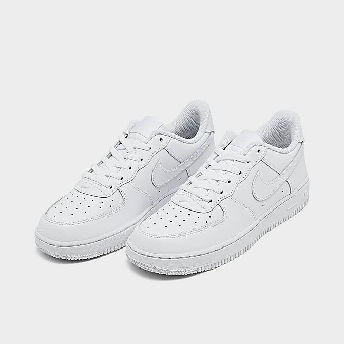 Three Quarter view of Little Kids' Nike Air Force 1 ‘07 LE Casual Shoes in White/White Click to zoom