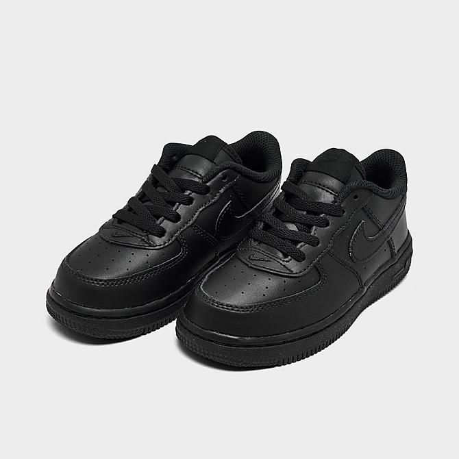 Three Quarter view of Kids' Toddler Nike Air Force 1 LE Casual Shoes in Black/Black Click to zoom