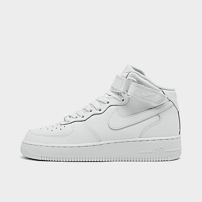 Right view of Big Kids' Nike Air Force 1 MId '07 LE Casual Shoes in White/White Click to zoom