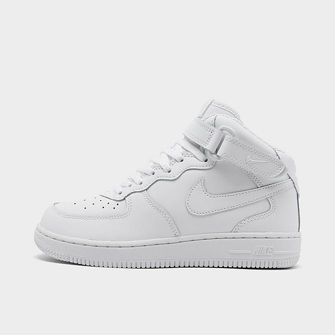 Right view of Little Kids' Nike Air Force 1 Mid LE Casual Shoes in White/White Click to zoom
