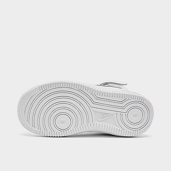Bottom view of Kids' Toddler Nike Air Force 1 Mid Casual Shoes in White/White Click to zoom