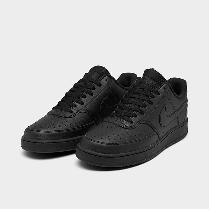 Three Quarter view of Men's Nike Court Vision Low Next Nature Casual Shoes in Black/Black/Black Click to zoom