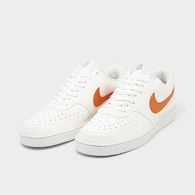 Three Quarter view of Men's Nike Court Vision Low Next Nature Casual Shoes in Sail/Hot Curry/Orange Click to zoom