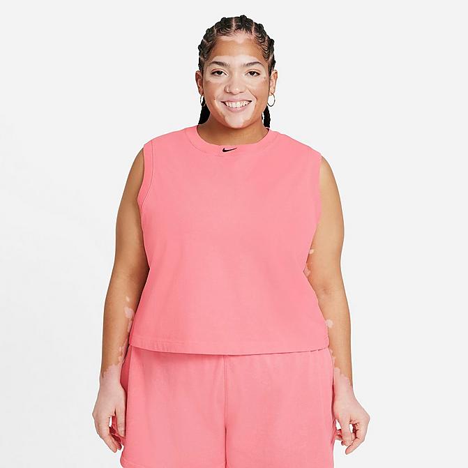 Front view of Women's Nike Sportswear Washed Crop Tank (Plus Size) in Sunset Pulse/Black Click to zoom