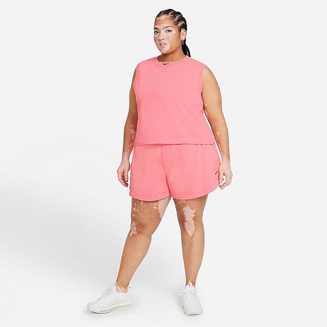Front Three Quarter view of Women's Nike Sportswear Washed Crop Tank (Plus Size) in Sunset Pulse/Black Click to zoom