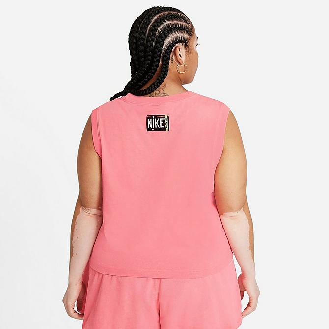 Back Left view of Women's Nike Sportswear Washed Crop Tank (Plus Size) in Sunset Pulse/Black Click to zoom