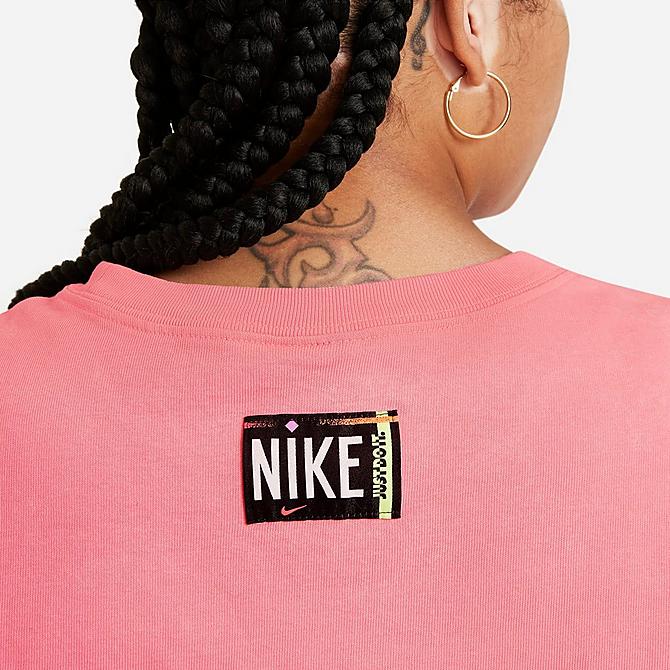 On Model 5 view of Women's Nike Sportswear Washed Crop Tank (Plus Size) in Sunset Pulse/Black Click to zoom