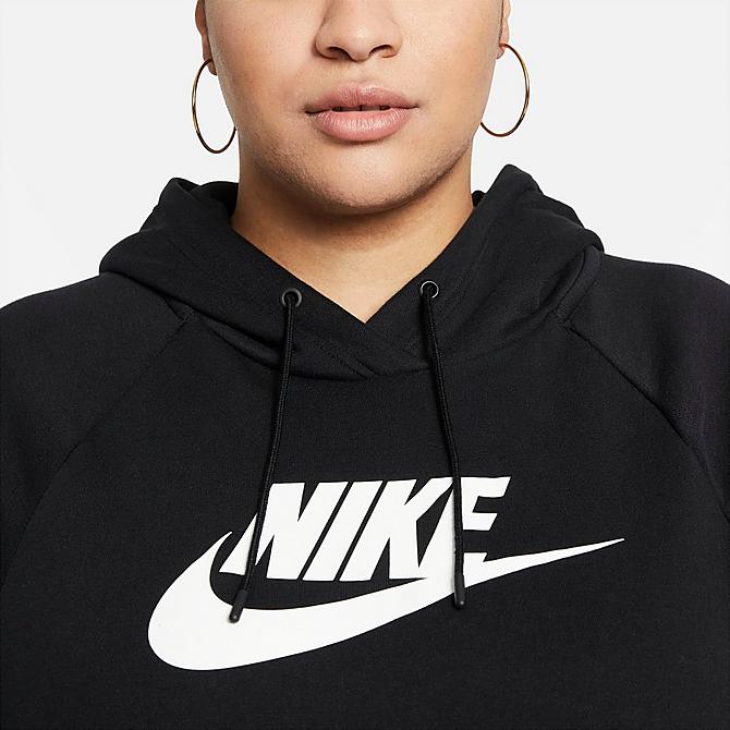 On Model 5 view of Women's Nike Sportswear Essential Hoodie (Plus Size) in Black/White Click to zoom