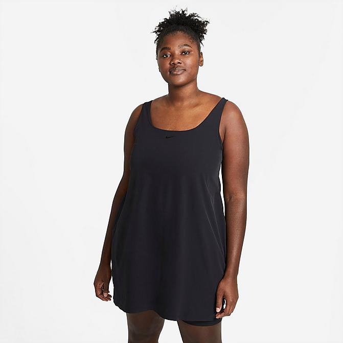 Front view of Women's Nike Bliss Luxe Training Dress (Plus Size) in Black/Clear Click to zoom