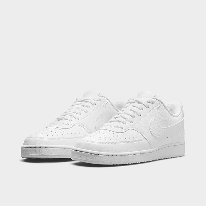 Three Quarter view of Women's Nike Court Vision Low Next Nature Casual Shoes in White/White/White Click to zoom