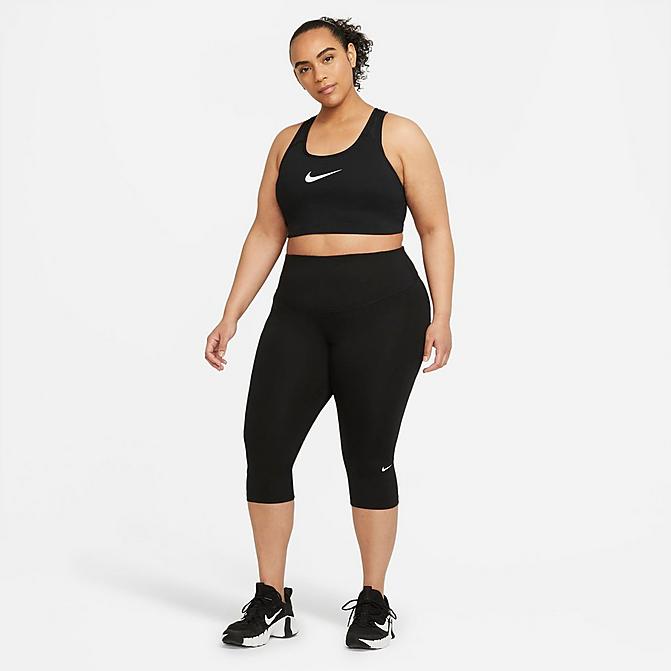 Front view of Women's Nike One Mid-Rise Capri Leggings (Plus Size) in Black/White Click to zoom